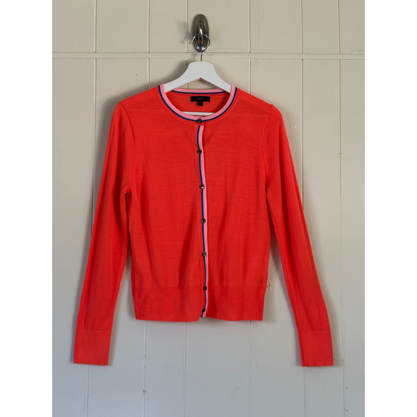 J.Crew Womens Orange 100% Merino Wool Cardigan Size M Long Sleeve Preppy Office